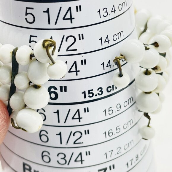 White Milk Glass Bead Cuff Bracelet Four Row Stretch Vintage Statement - Picture 6 of 6